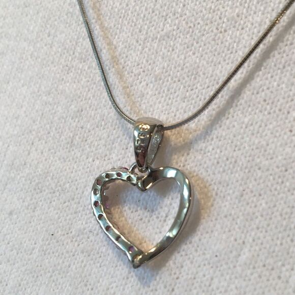 Sterling Silver Pink Sapphire Necklace Lab Created CZ Heart Pendant Snake Chain - Picture 15 of 16